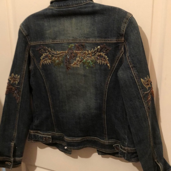 Beaded embroidered embellished denim jean jacket S - Picture 7 of 7